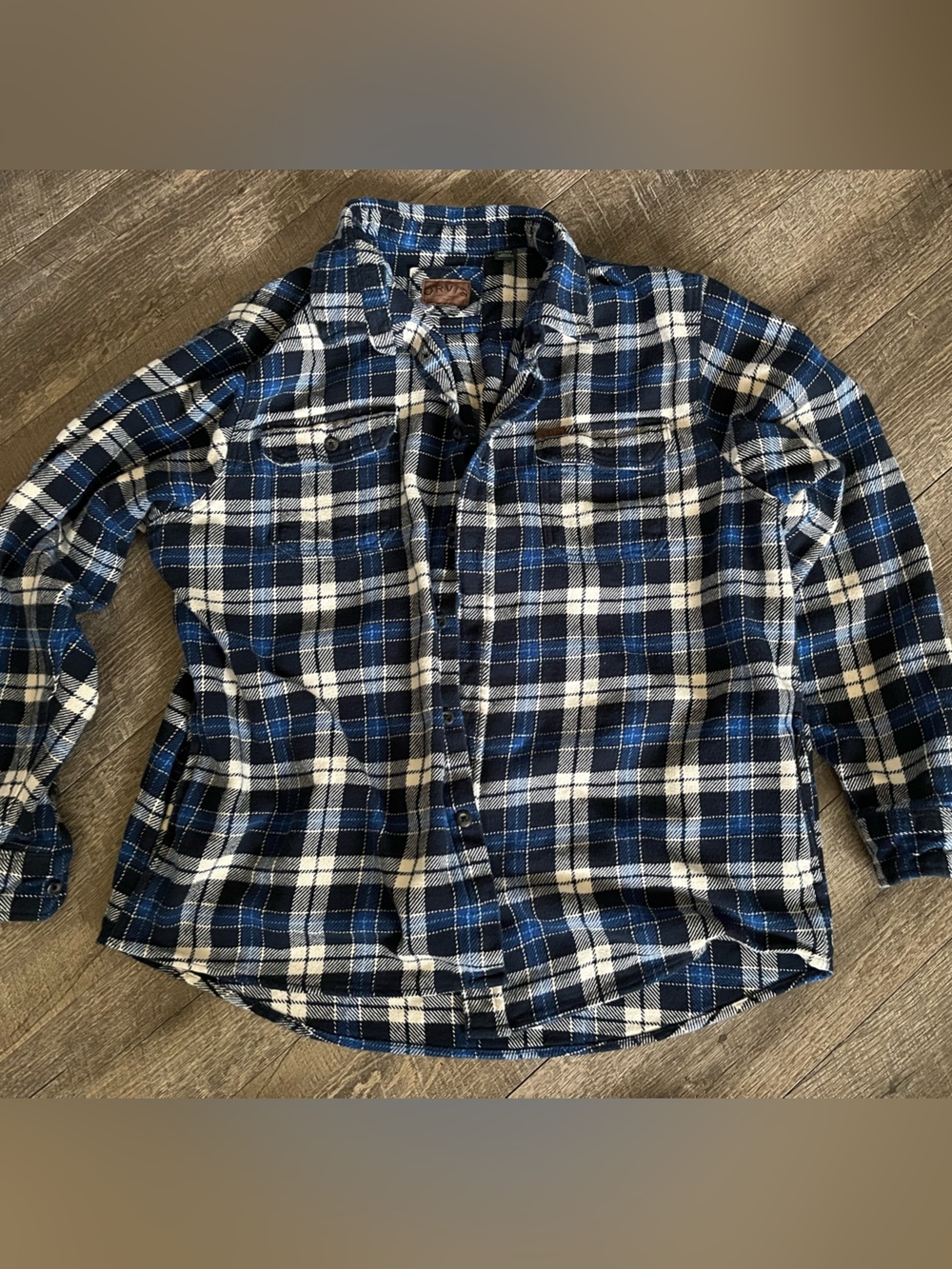 Orvis Blue and White Plaid Men's Button-Up Shirt